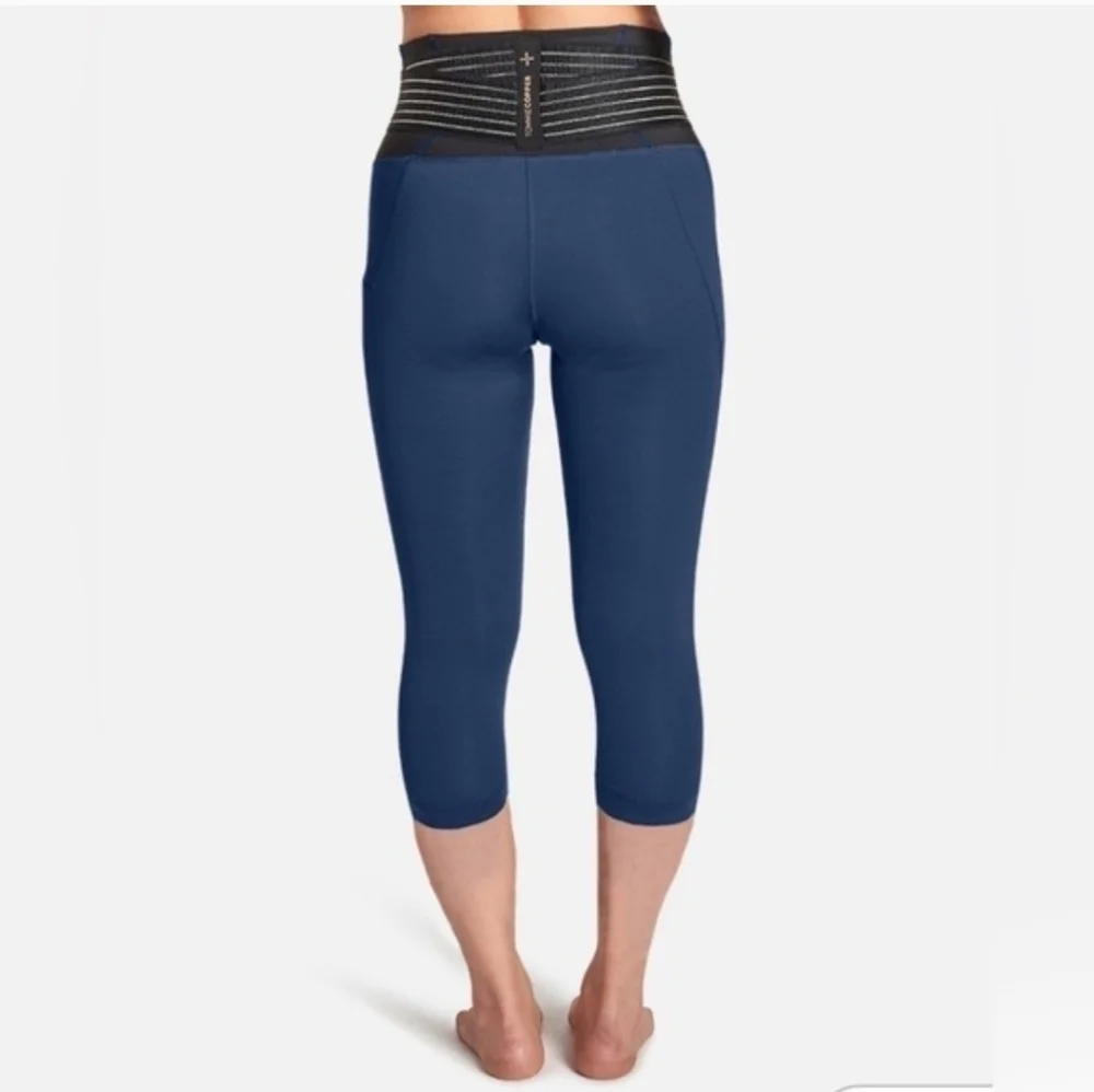 Tommie Copper Adjustable Back Support CAPRI Length Leggings Size XXL Navy Blue - Picture 2 of 6